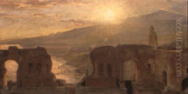 Solnedgang Over Taormina Oil Painting by Peder Severin Kroyer