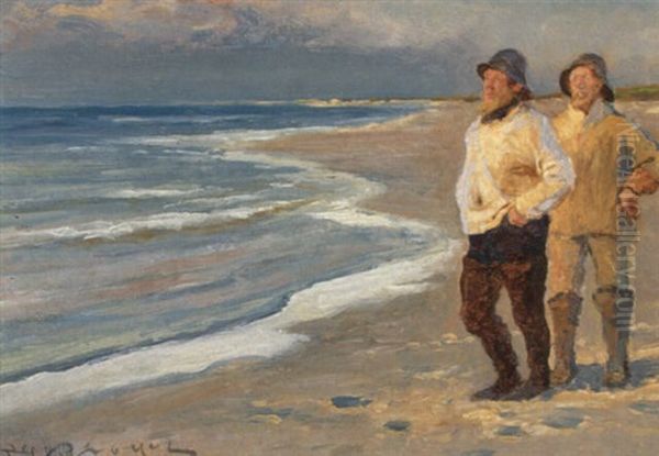 Fiskere I Aftensol Pa Skagen Strand Oil Painting by Peder Severin Kroyer