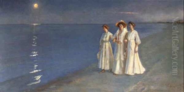 Spadseretur Pa Skagen Strand Oil Painting by Peder Severin Kroyer