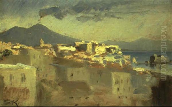 Udsigt Mod Vesuv Over Napoli Oil Painting by Peder Severin Kroyer