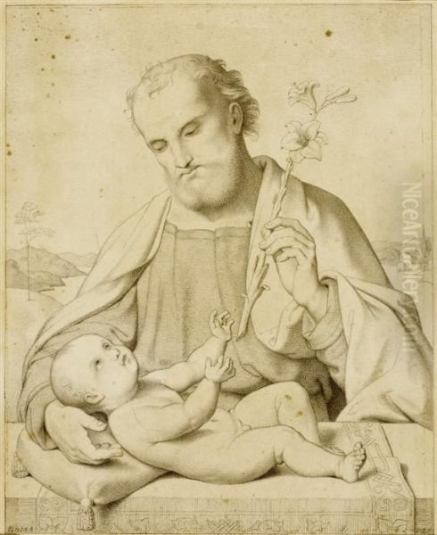 Saint Joseph With The Infant Jesus Oil Painting by Peter Becker