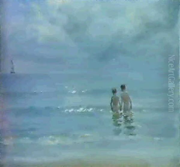 Boys Bathing On The Beach At Skagen. Oil Painting by Peder Severin Kroyer