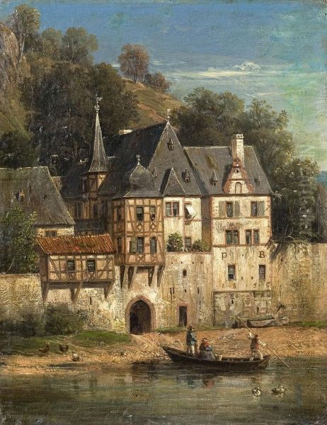 Befestigte Stadt An Einem Fluss Oil Painting by Peter Becker