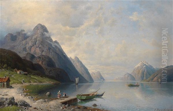 Norwegische Fjordlandschaft (lofoten?) Oil Painting by Julius Kruchen