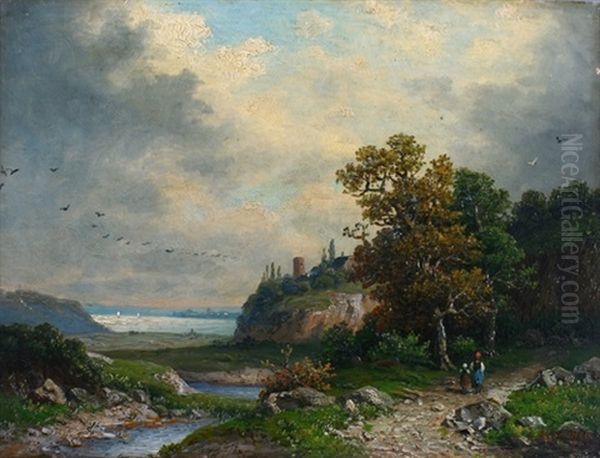 Herbstlandschaft, Partie An Der Weser Oil Painting by Julius Kruchen