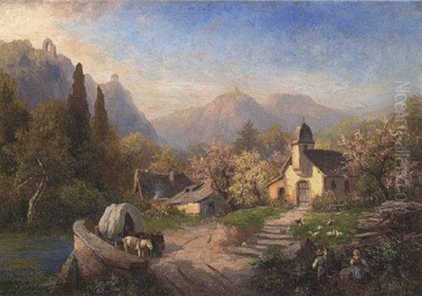 Insel Nonnenwerth Mit Drachenfels Und Rolandsbogen Oil Painting by Julius Kruchen