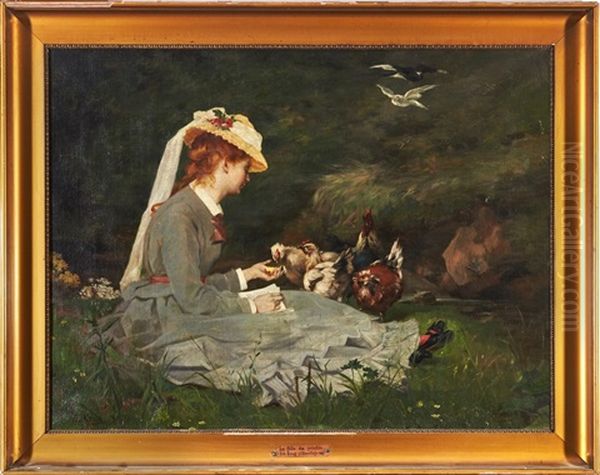 La Fille Du Peintre, Ou Jeune Fille Aux Poules by Edouard Krug