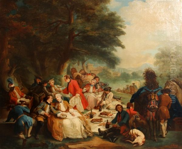 Halte De Chasse (after Carle Van Loo) Oil Painting by Edouard Krug