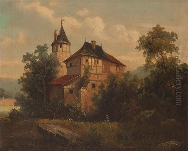 Burg Geretzhoven Oil Painting by Carl (Johann Heinrich) Kruger