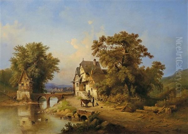 Altmarkische Dorflandschaft Oil Painting by Carl (Johann Heinrich) Kruger