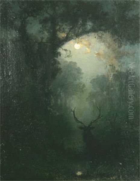 Kronhjort I Manskenslandskap Oil Painting by Eugen Krueger