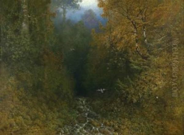 Waldlandschaft Mit Vogeln Oil Painting by Eugen Krueger