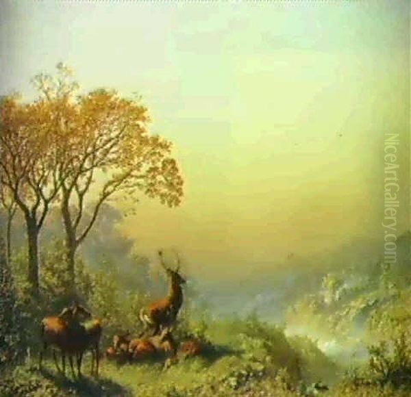 Rotwild In Der Morgendammerung Oil Painting by Eugen Krueger