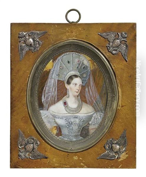 Portrait Of Empress Alexandra Feodorovna Oil Painting by Franz Krueger