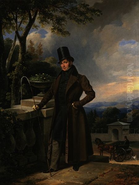 Portrait Ludwig Adolph Friedrich Furst Zu Sayn-wittgenstein Im Schlosspark Oil Painting by Franz Krueger