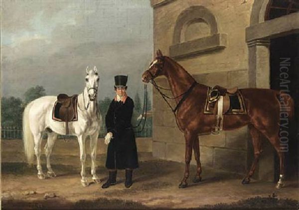 The Groom And His Horses Oil Painting by Franz Krueger