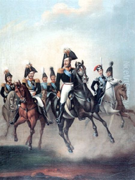 Zar Nikolaus I. Und Gefolge Zu Pferde Oil Painting by Franz Krueger