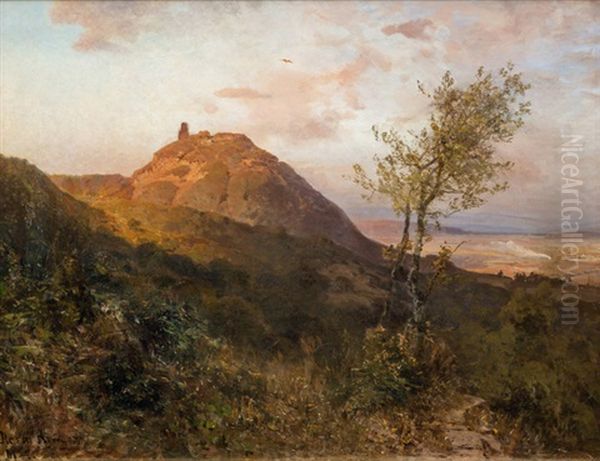 Landschaft In Der Emilia-romagna Mit Der Burg Canossa Oil Painting by Hermann (August) Kruger