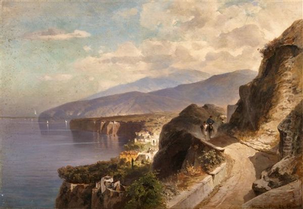 The Bay Of Sorrento Oil Painting by Hermann (August) Kruger