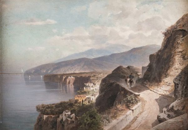 Italienische Kustenlandschaft, Wohl Am Golf Von Sorrent by Hermann (August) Kruger