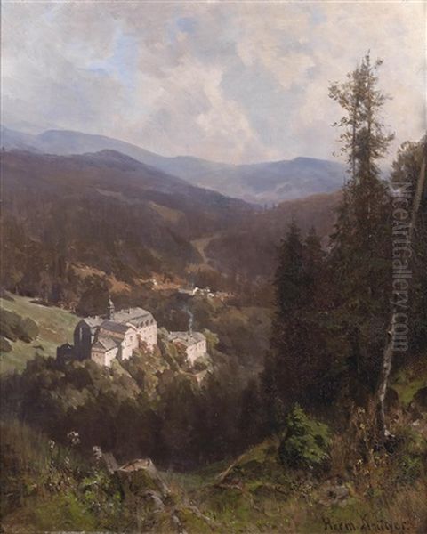 Blick In Eine Weite Landschaft Mit Burganlage Oil Painting by Hermann (August) Kruger