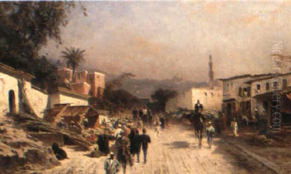 A Turkish Village Scene Oil Painting by Hermann (August) Kruger