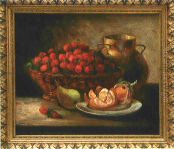 Stilleben Mit Erdbeeren Im Korb, Orangen, Einer Birne Sowie Einem Messingkessel Oil Painting by Francois Xavier Krugler