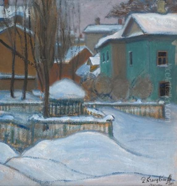 View Of Moscow Under Snow Oil Painting by Elizaveta Sergeevna Kruglikova