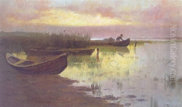 Abendstimmung Uber Einer Seelandschaft Oil Painting by Ferdinand Kruis