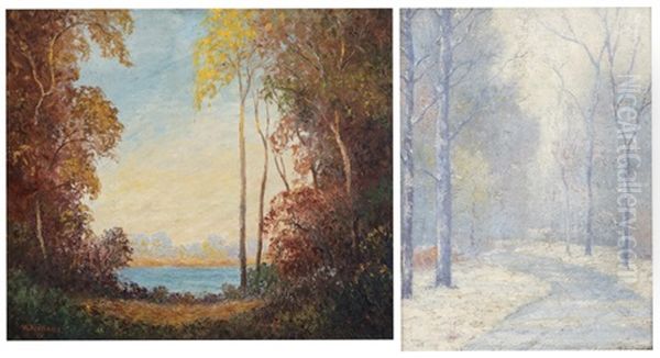 Two Works: ''solitude'' And ''morning Frost Oil Painting by William John Krullaars