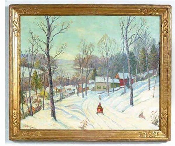 Winter Along The River Town Oil Painting by William John Krullaars