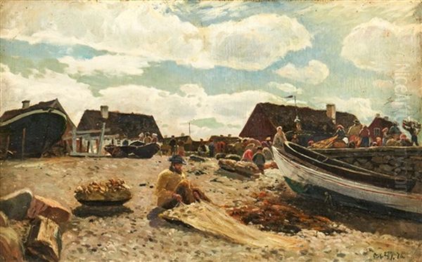 Fiskelage I Skagen Oil Painting by Olof Krumlinde