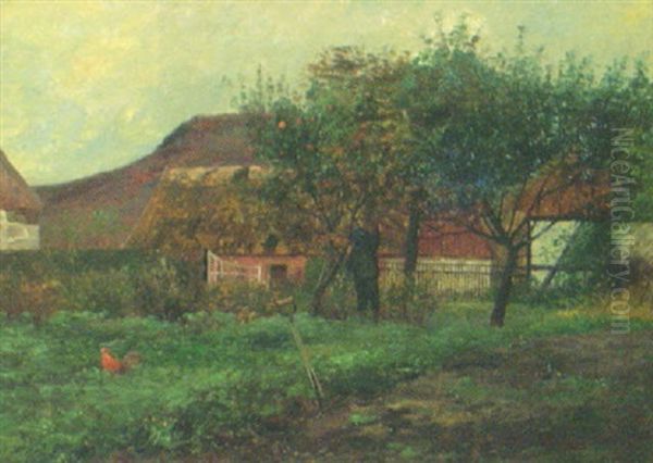 Appelplockning Pa Gard Vid Kullens Fot Oil Painting by Olof Krumlinde