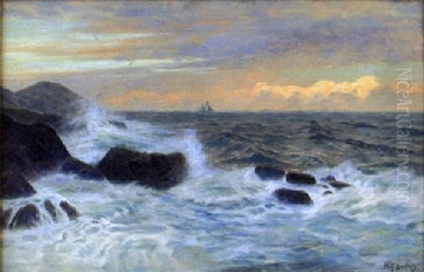 Segelfartyg Utanfor Klippig Kust (kullen?) Oil Painting by Olof Krumlinde