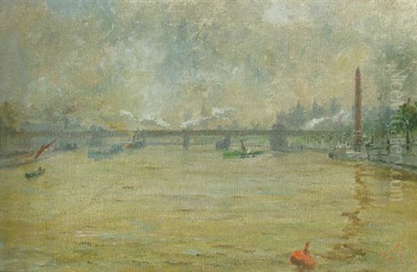 A View Of The Thames Oil Painting by Oskar Kruse-Lietzenburg