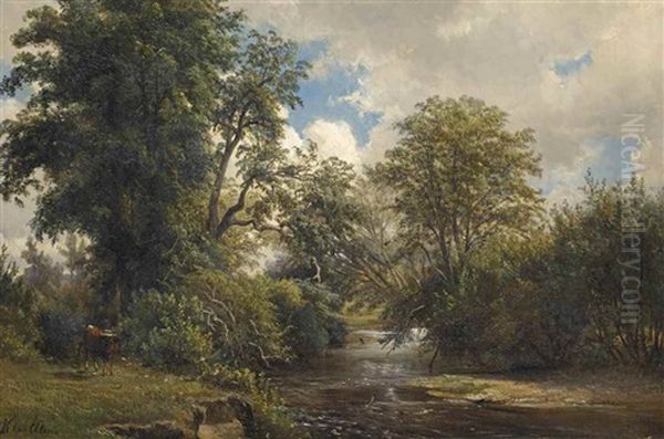 On Salmon Brook, Connecticut Oil Painting by Hendrik Dirk Kruseman van Elten