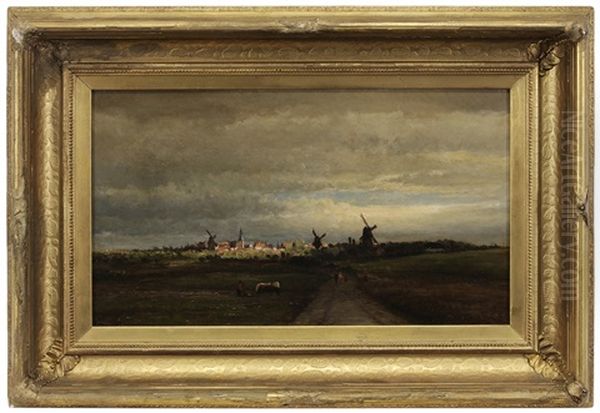 Sunlight Breaking Over A Village Oil Painting by Hendrik Dirk Kruseman van Elten