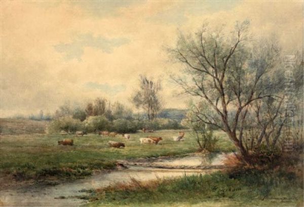 Landscape With Stream And Cows Oil Painting by Hendrik Dirk Kruseman van Elten