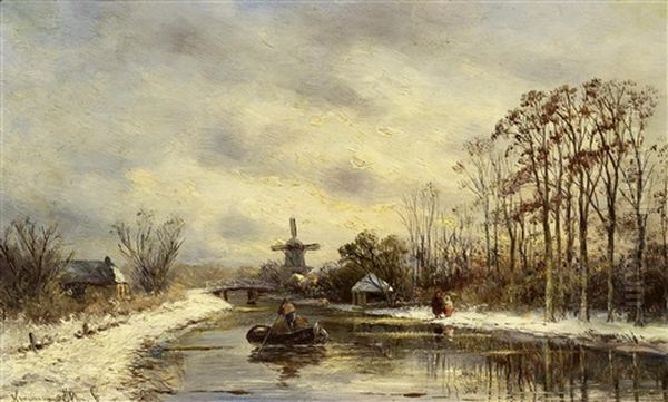 Winterstimmung An Einem Hollandischen Kanal Oil Painting by Hendrik Dirk Kruseman van Elten