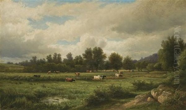 Cattle Grazing On A Summer Day Oil Painting by Hendrik Dirk Kruseman van Elten