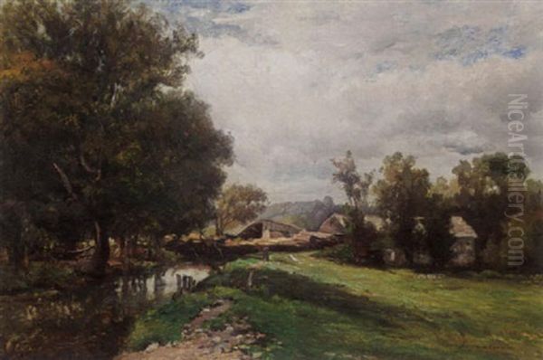 A Farm Near A Stream Oil Painting by Hendrik Dirk Kruseman van Elten