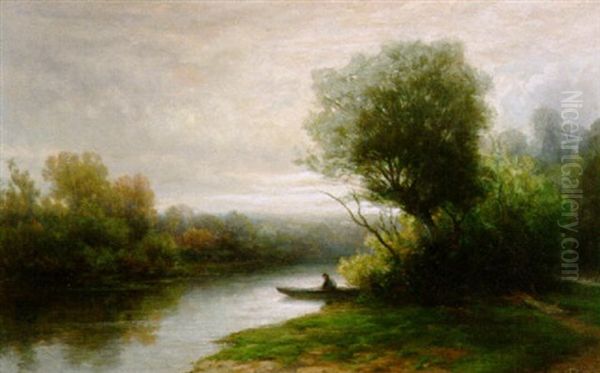 Fluslandschaft Mit Angler Oil Painting by Hendrik Dirk Kruseman van Elten