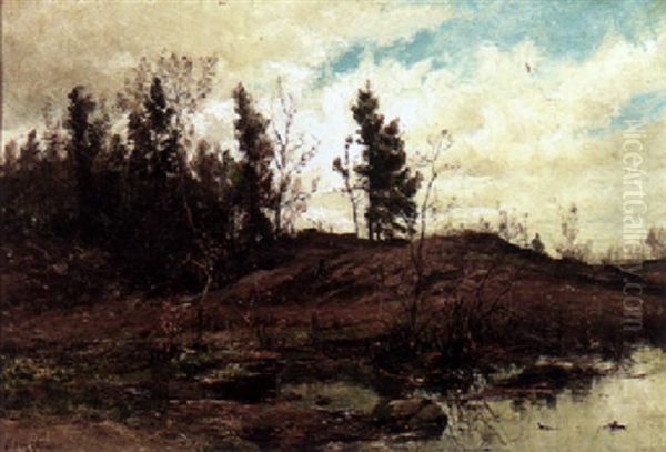 Fall Landscape With A Pond Oil Painting by Hendrik Dirk Kruseman van Elten