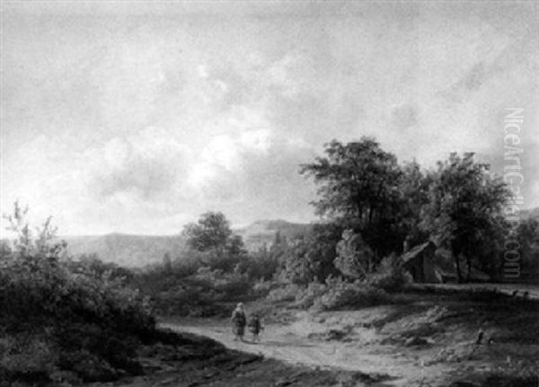 Figures On A Country Road Oil Painting by Hendrik Dirk Kruseman van Elten