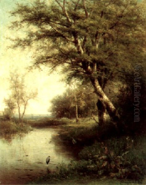 Egrets In A Shady Marsh Oil Painting by Hendrik Dirk Kruseman van Elten