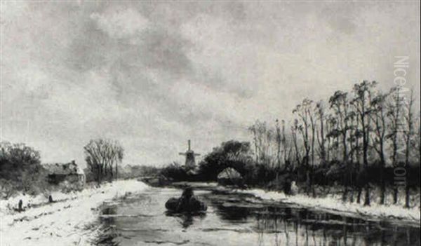 A River Landscape In Winter Oil Painting by Hendrik Dirk Kruseman van Elten