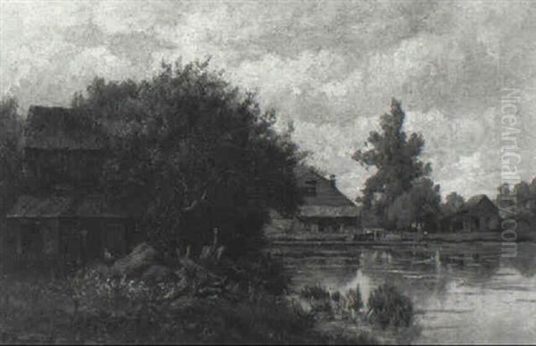 Farm By The Lake Oil Painting by Hendrik Dirk Kruseman van Elten