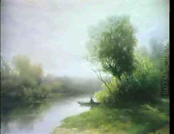 Flusslandschaft Mit Ruderboot Oil Painting by Hendrik Dirk Kruseman van Elten