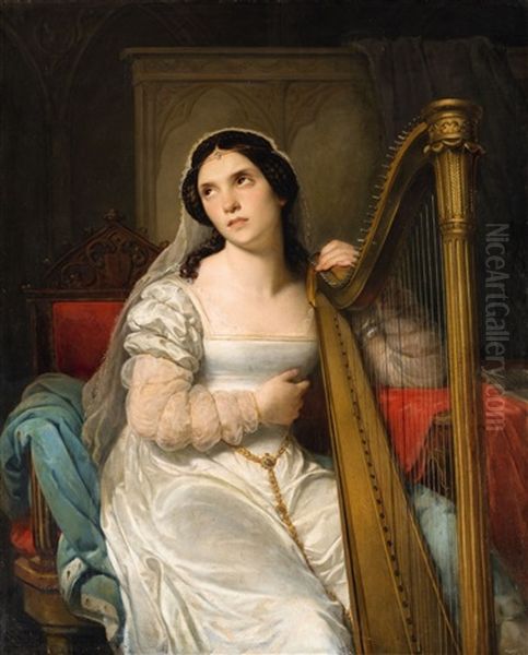 The Harp Player Oil Painting by Cornelis Kruseman