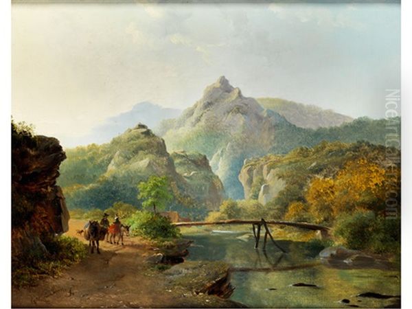 Gebirgslandschaft Mit Bach Und Reisenden Oil Painting by Frederik Marinus Kruseman